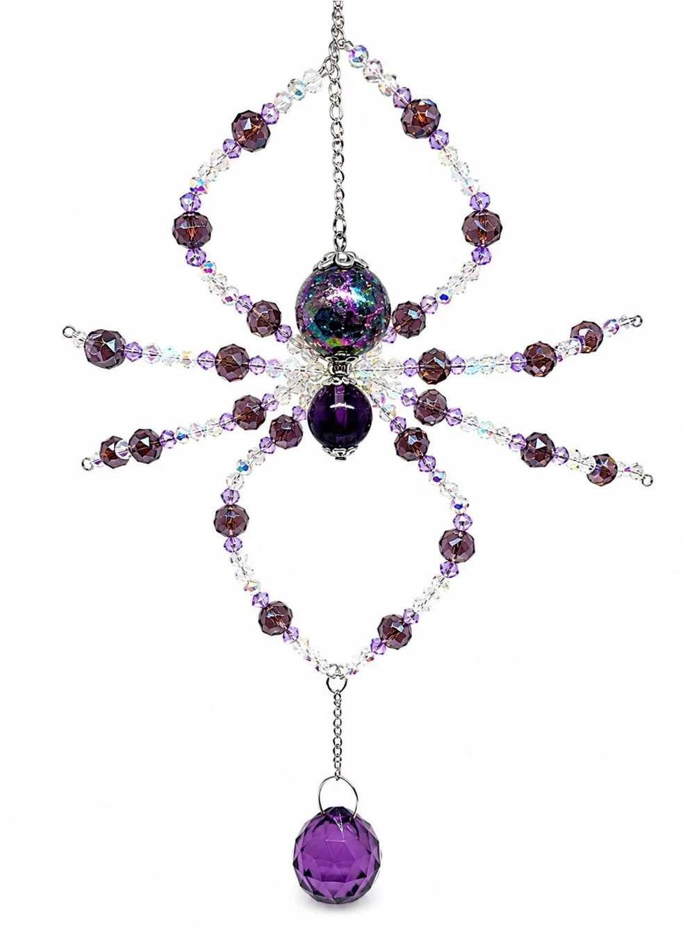 Purple Beaded Crystal Spider Sun Catcher
